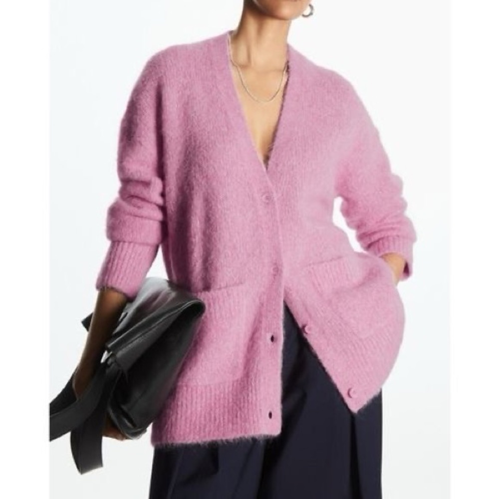COS Light-Pink V-Neck Patch-Pocket Cardigan Size S